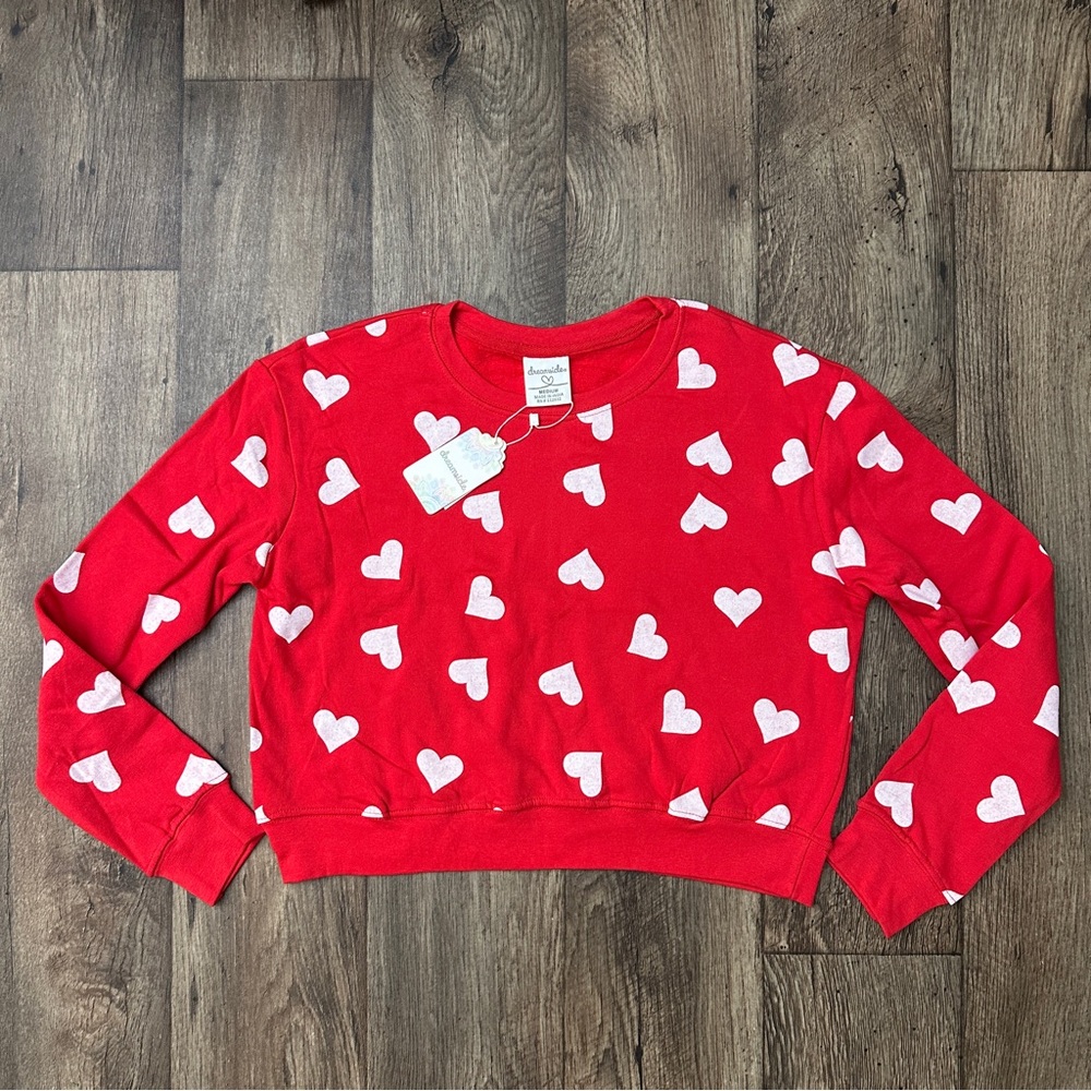 Dreamsicle Cotton Heart Print Sweater Women’s Size M Red White